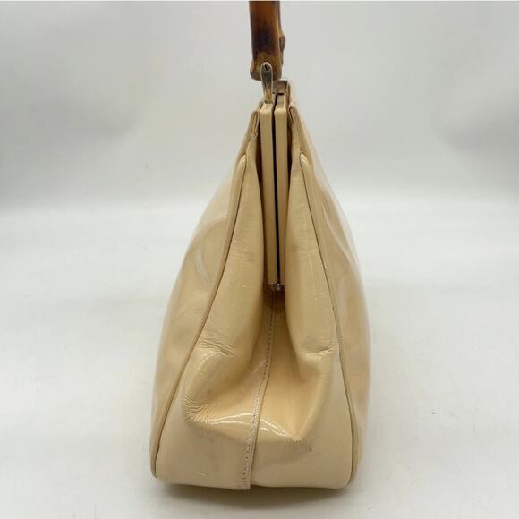 Vintage GUCCI Bamboo Light Beige Patent Leather Top-Handle Handbag - Picture 7 of 16